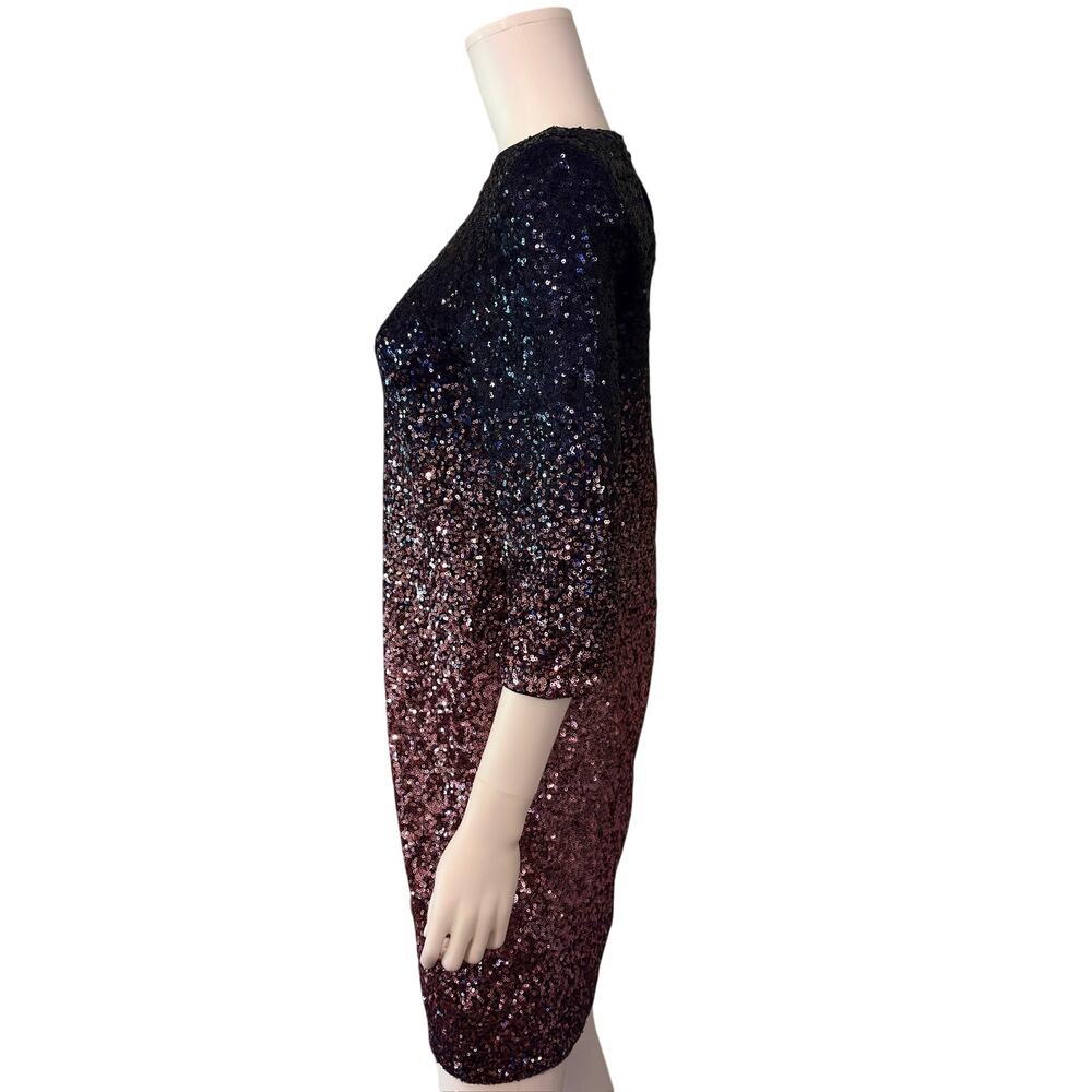 Maia Sequin Ombre Mini Dress 4 Navy Pink 3/4 Sleeve Cocktail Holiday Party - Picture 5 of 12